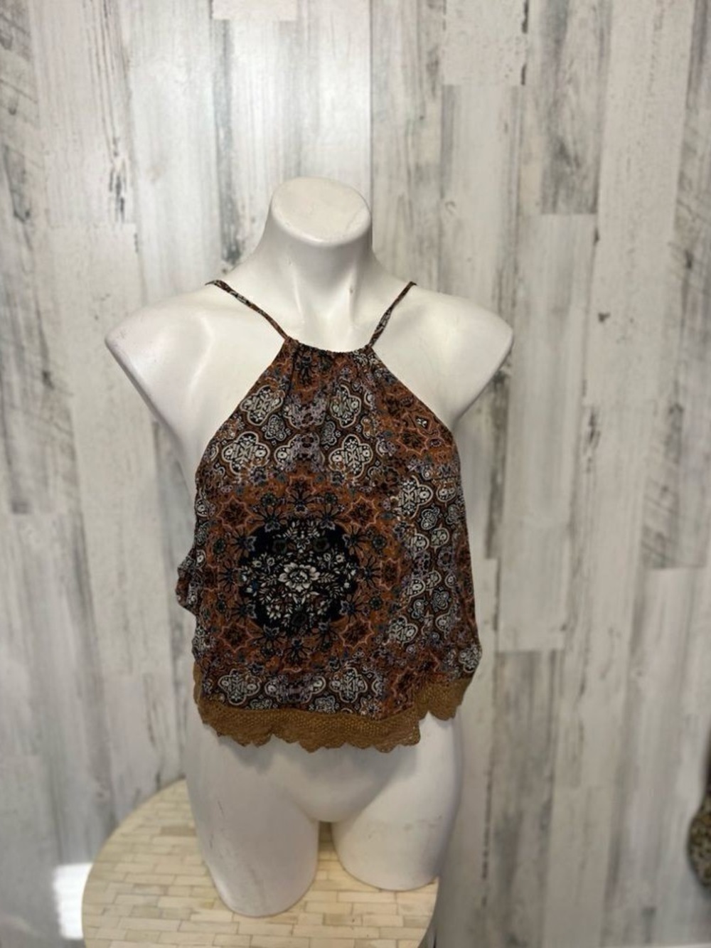 American Eagle Outfitters Brown Paisley Halter Crop Top